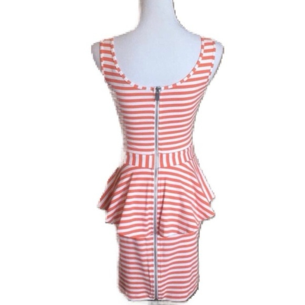 BEBE Striped Peplum Mini Dress Orange White Sleeveless Ruffle XS - Picture 3 of 5